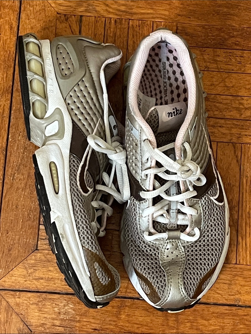 Nike Women's Metallic Silver and Brown Mesh Running Sneakers